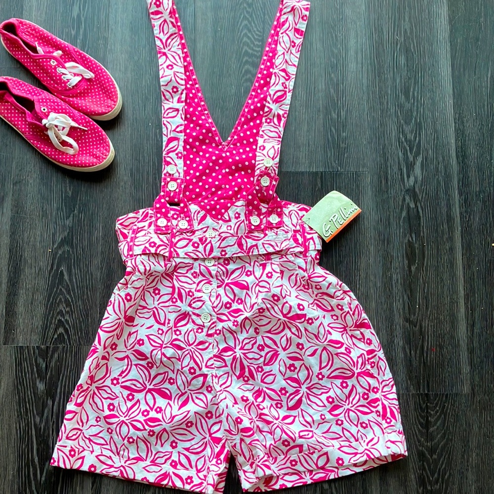 Vintage 80s 90s Deadstock NWT Pink and White Floral Shortalls Romper